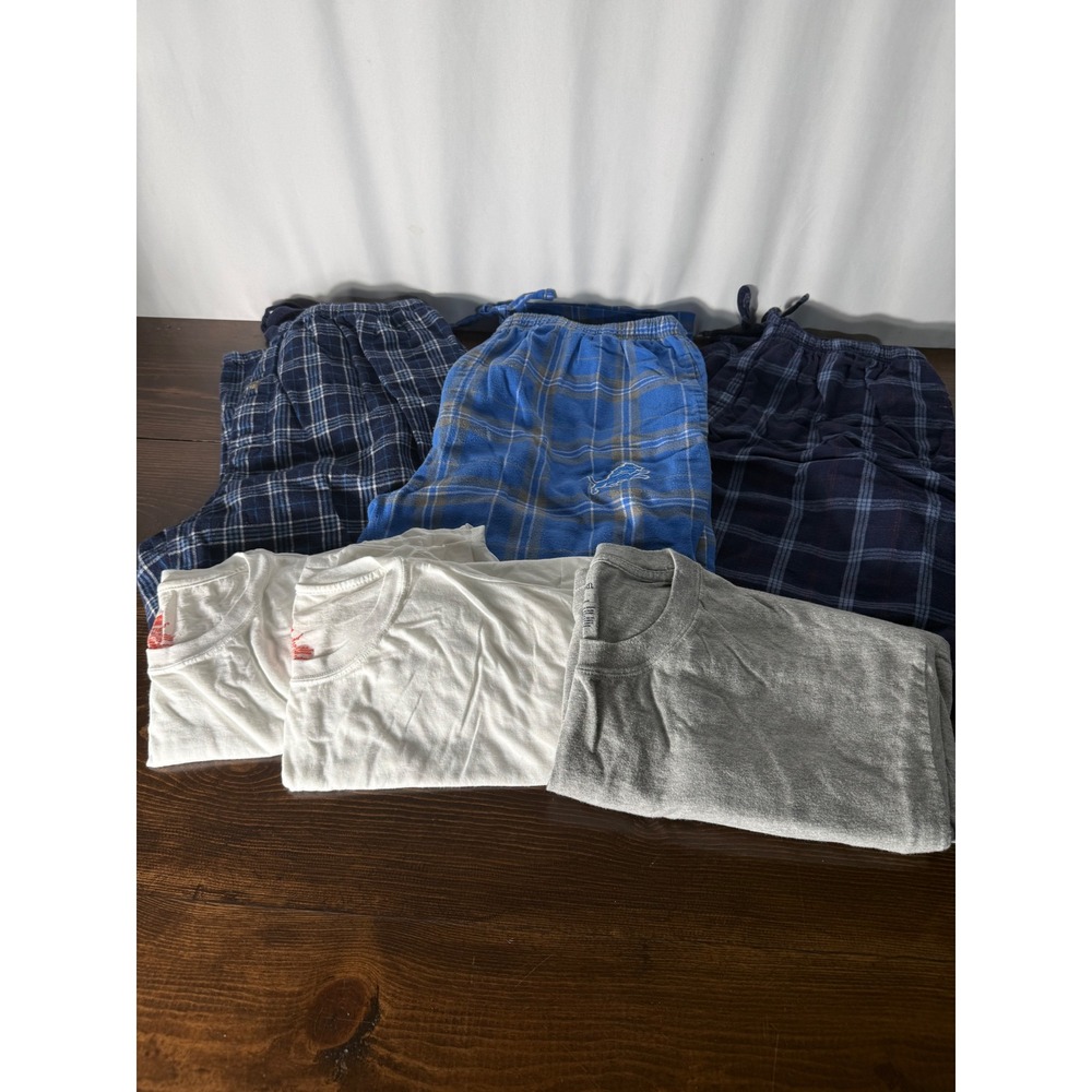 Mens Sleepwear Bundle XL Detroit Lions High Sierra‎ Stafford Hanes Pajamas 6pc
